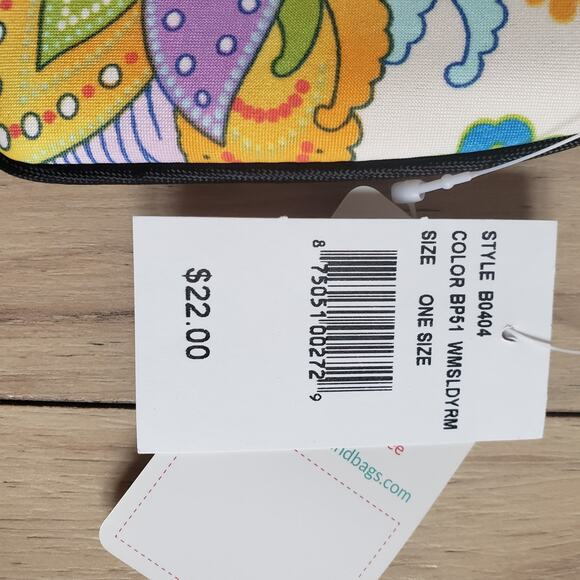 California Beach Cosmetics Case Mini Paisley Purse Neoprene You Fill Me Joy 9x5 - Picture 8 of 9